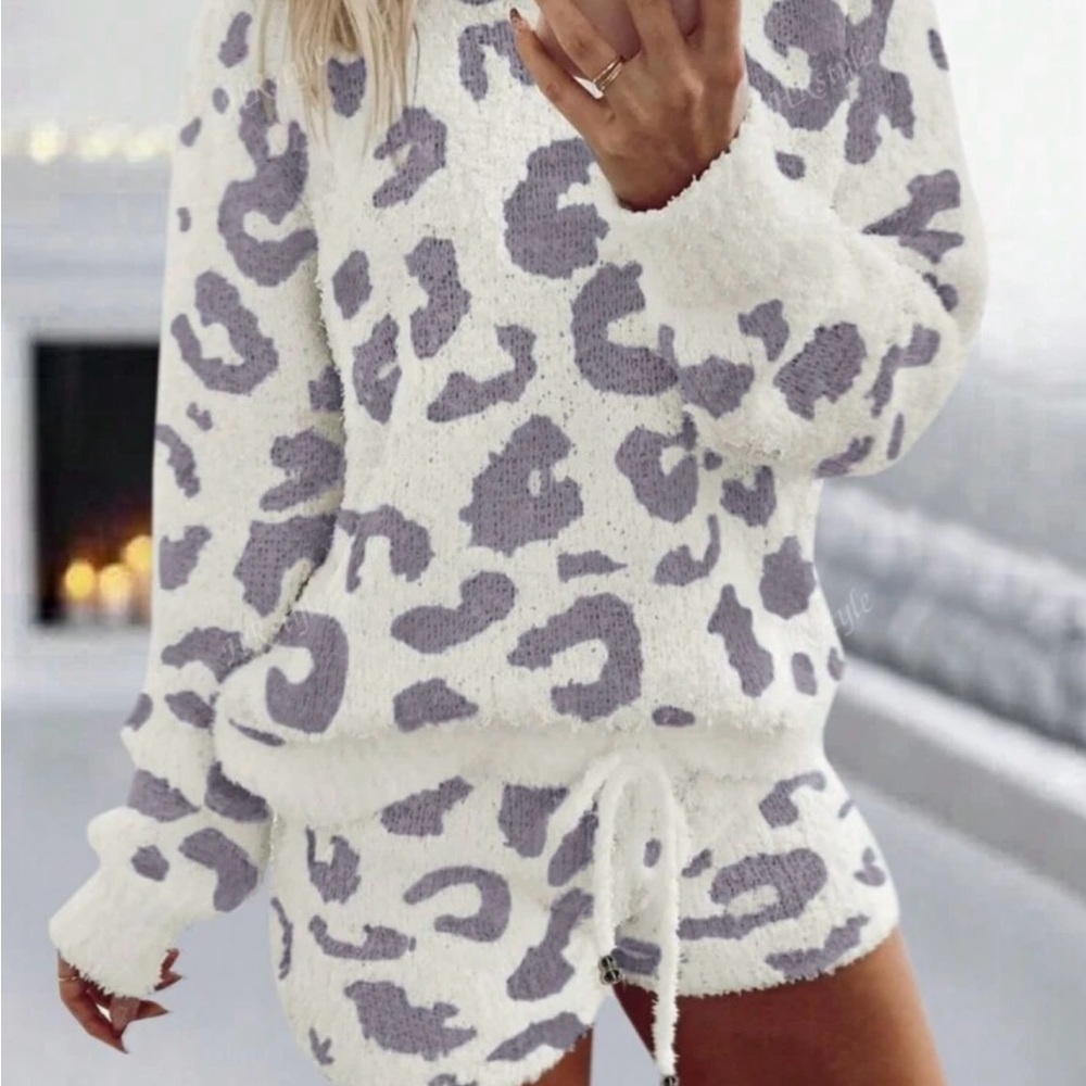 Cozy Dusty Purple Leopard Sweater & Shorts Set